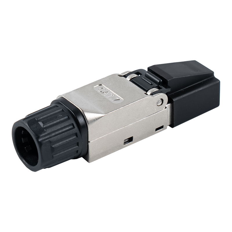 موصل RJ45 بدون أدوات Cat7 (مع أغطية بلاستيكية على الرأس وصواميل بلاستيكية على الذيل) RJ-G50S-2-C7